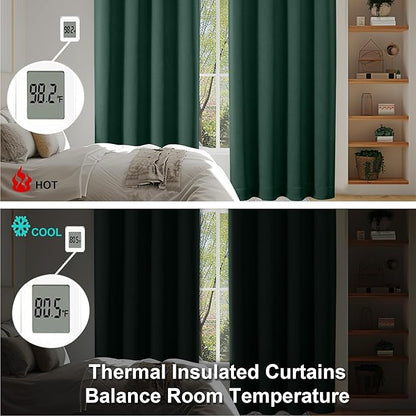 Simplebrand Ava Ever Green Blackout Curtains for Bedroom 90 Inches Long 2 Panels Set, Solid Privacy Energy Saving Living Room Window Treatment Curtains Blackout Drapes, W40 x L90 Inch, Ever Green