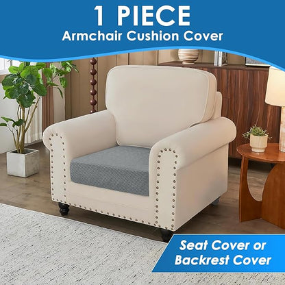 XINEAGE Large Couch Cushion Covers Seat Cushion Cover Thick Stretch Sofa Slipcovers 1 Piece Individual Couch Covers with Elastic Bottom(Single XL Seat Cushion/Backrest,Light Grey)
