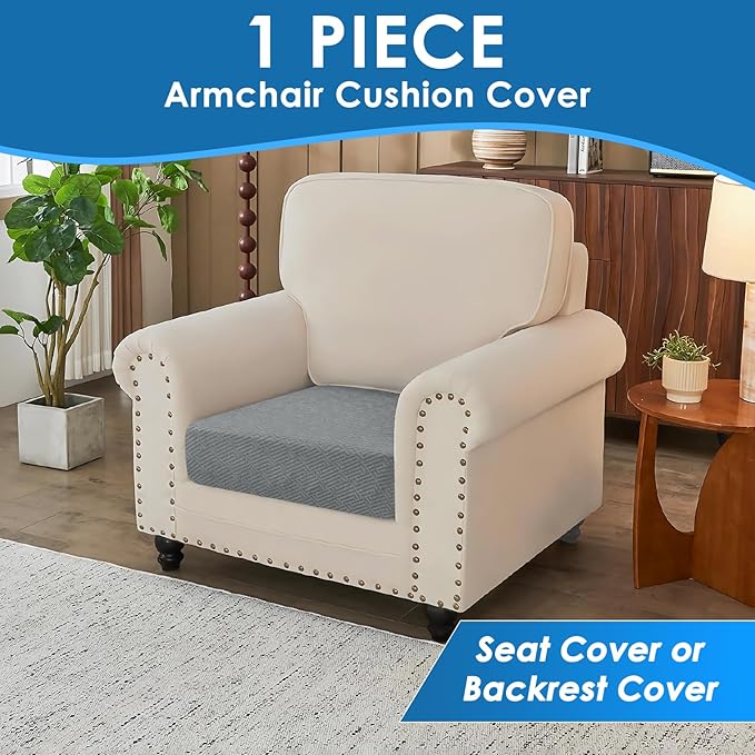 XINEAGE Couch Cushion Covers Seat Cushion Cover Thick Stretch Sofa Slipcovers 1 Piece Individual Couch Covers with Elastic Bottom(Single Seat Cushion/Backrest,Light Grey)