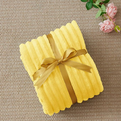 BEDELITE Fleece Throw Blanket for Couch - 300GSM Soft & Warm Fluffy Custard Yellow Blanket, Decorative and Giftable Striped Blankets for Women, Men, 50"x60"