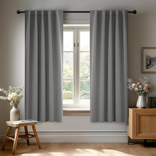 Deconovo Blackout Curtains, Thermal Insulated, W42 x L63 2 Panels, Back Tab, Machine Washable, Room-Darkening Drapes for Bedroom/Living Room Light Grey