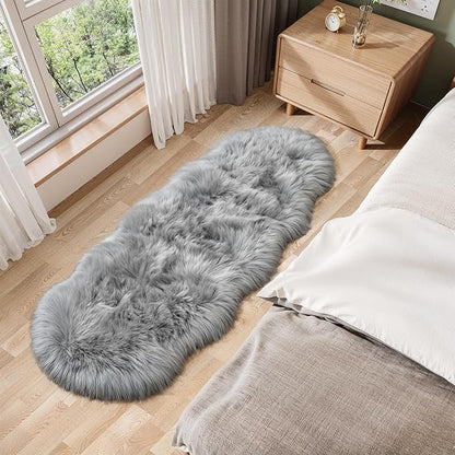 Ciicool Ultra Soft Faux Sheepskin Fur Rug Fluffy Rug for Bedroom Fuzzy Carpet for Living Room Kid's Room Nursery Decor, Grey 2 x 6 Feet