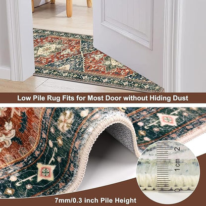 Yamaziot Washable Runner Rug, 3x8 Non-Slip Boho Vintage Hallway Rug with Rubber Backing, Low Pile Faux Wool Distressed Carpet Runner for Bedroom, Kitchen, Laundry, Entrance