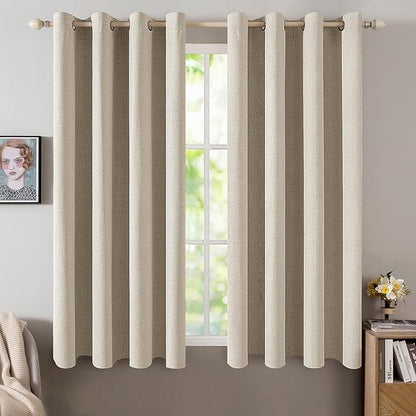 MIULEE Linen Curtains for Bedroom 100% Blackout Thermal Insulated Stone Grommet Room Darkening Curtains & Drapes Fall Decor for Living Room Nursery 52 x 63 Inch (2 Panels)