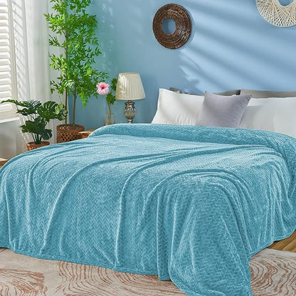 inhand Blue Fleece Twin Blanket, Super Soft Flannel Cozy Blankets for Adults, Lightweight Leaves Pattern Fuzzy Blanket for Couch Sofa Bed Office, Warm Plush Blankets for All Season, 60x90 Inches