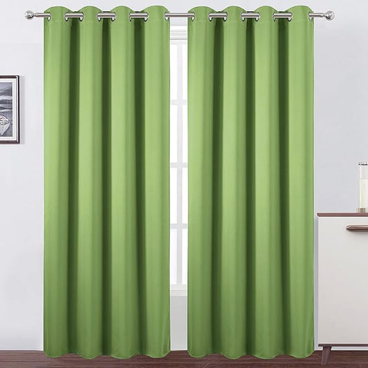 LEMOMO Light Green Thermal Blackout Curtains/52 x 108 Inch/Set of 2 Panels Room Darkening Curtains for Bedroom