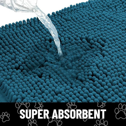 Smiry Dog Door Mat for Muddy Paws, Absorbent Dirt Trapper Non Slip Quick Dry Washable Chenille Mat for Mud Dogs, Entry Rug for Indoor and Outdoor (59x24 Inches, Atlantic Blue and White)