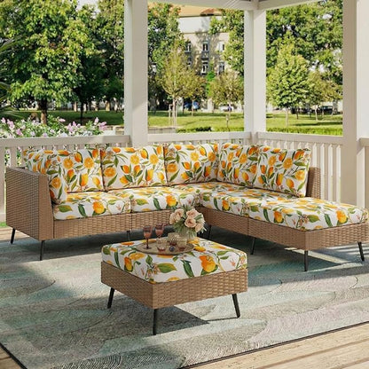 hyha Printed Couch Cushion Covers, Floral Sofa Covers Washable for 2 Cushion Couch, Stretch Pattern Outdoor Cushion Covers for Patio Furniture with Elastic Bottom(2 Packs, Lemon)