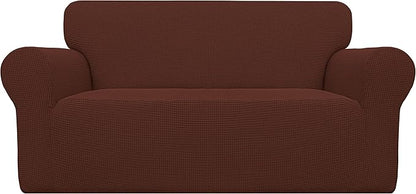 Easy-Going Stretch Oversized Loveseat Slipcover 1-Piece Sofa Cover Furniture Protector Couch Soft with Elastic Bottom for Kids Polyester Spandex Jacquard Fabric Small Checks Coffee