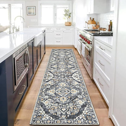 HEBE Hallway Runner Rug 2'x8' Washable Vintage Distressed Area Rugs Non Slip Laundry Rug Runner Boho Floor Carpet Runners for Hallways Entryway Laundry Room Kitchen Bathroom