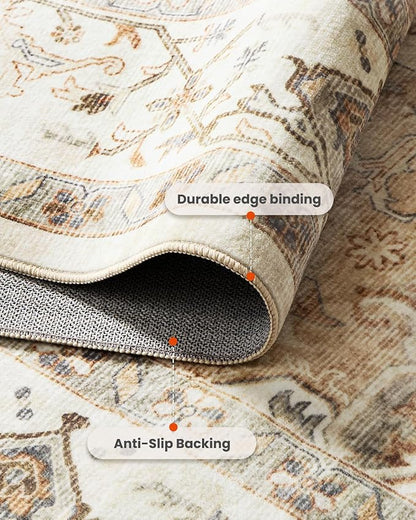 AMADA HOMEFURNISHING 2'6"x8' Washable Area Rug, Low-Profile Entryway Rug with Non-Slip Backing & Durable Edge Binding, Vintage Rug Pattern, Small Rugs for Entryway, Kitchen & Living Room