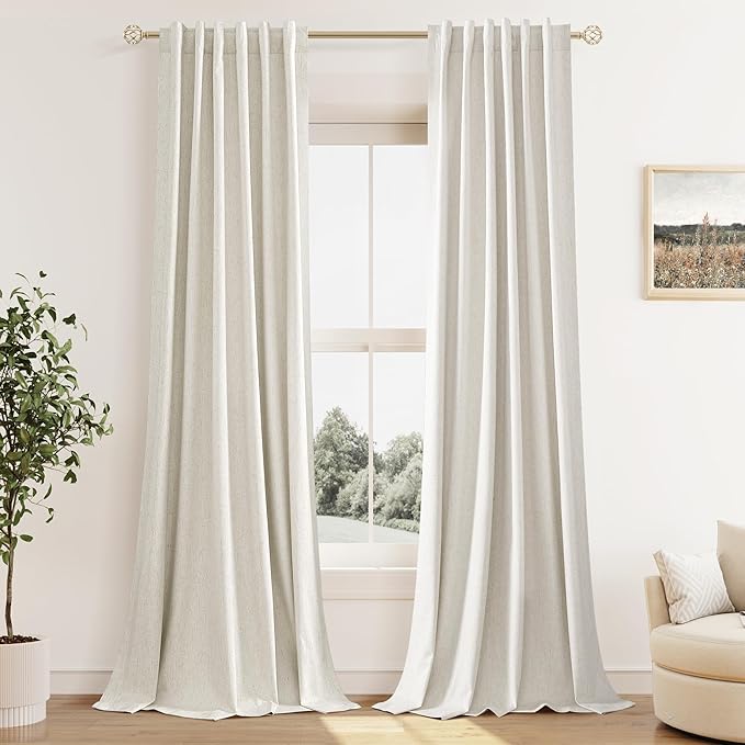 Guken Cream 100% Blackout Linen Curtains 42 Inch Wide by 108 Inch for Living Room Bedroom Back Tab Rod Pocket Thermal Insulated Black Out Drapes Room Darkening Farmhouse Window Curtains,42x108