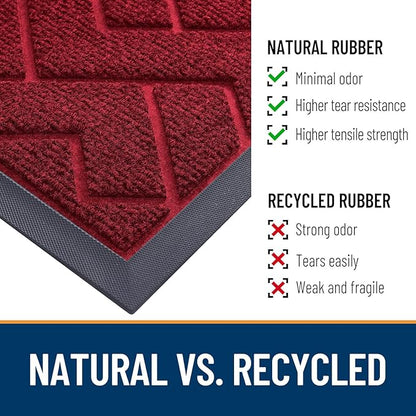 OLANLY Front Door Mat Indoor Outdoor Entrance, Waterproof All-Season, All-Weather Doormat, Sturdy Natural Rubber, Easy Clean Patio Porch Entryway Mat, Herringbone Brick (Wine Red, 29.5x17)