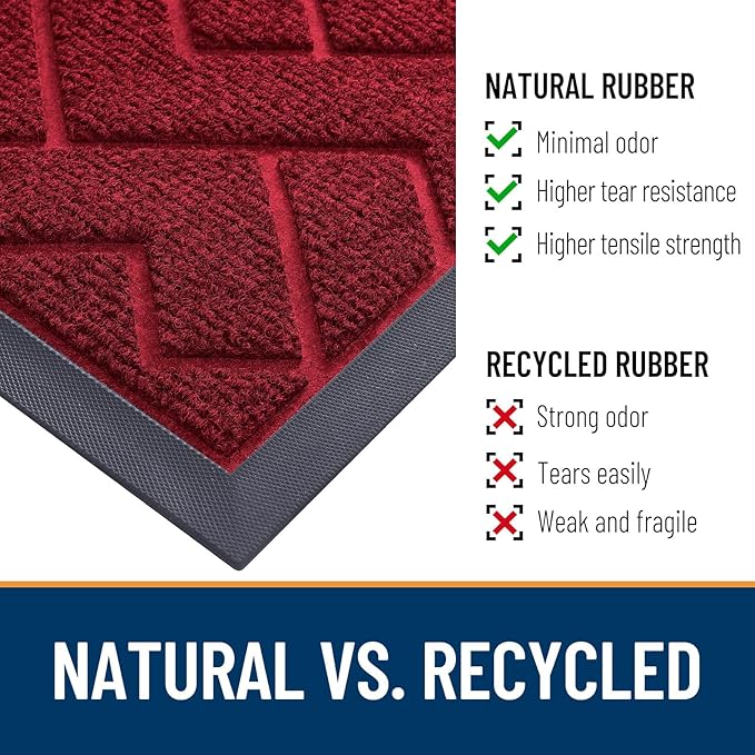 OLANLY Front Door Mat Indoor Outdoor Entrance, Waterproof All-Season, All-Weather Doormat, Sturdy Natural Rubber, Low Profile, Easy Clean Patio Porch Entryway Mat, Herringbone Brick (Wine Red, 71x47)