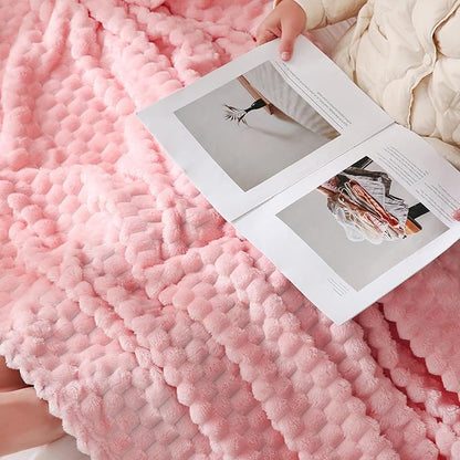 Puncuntex Pink Throw Blanket 50"×60" inches Gifts for Mom Fuzzy 3D Jacquard Decorative Flannel Fleece Super Soft Plush Cozy Blanket for Couch Sofa Chair Lightweight