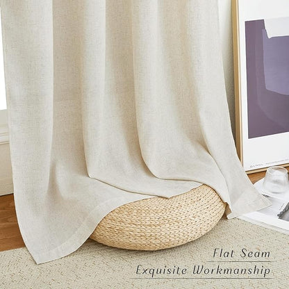 NICETOWN Natural Linen Cafe Curtains 45 inch Length, Thick Flax Linen Window Treatments Privacy Assured with Light Filtering for Farmhouse/Bedroom, W55 x L45, 2 Panels