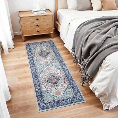 Lofus 2x6 Hallway Washable Runner Rug, Vintage Kitchen Runners Non Slip, Entryway Rugs for Bathroom Bedroom Living Room Laundry Room Floor Mat, Boho Entry Long Carpet, Floral Blue