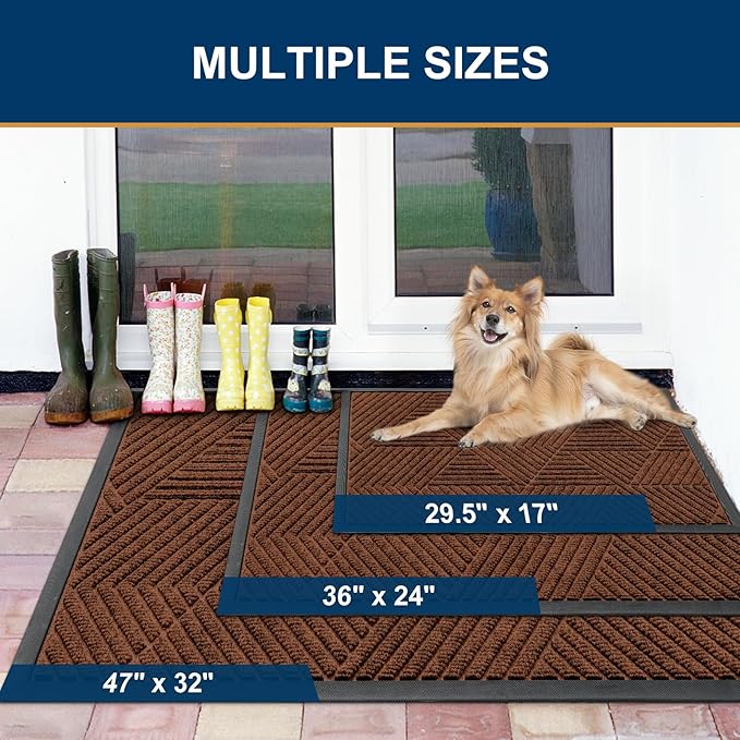 Smiry Front Door Mat Outside Entrance, Heavy Duty Sturdy Natural Rubber Doormat, Trap Dirt and Moisture, Easy Clean Low Profile Welcome Floor Mats for Indoor Outdoor Entry, 35X23 Inch, Deep Coffee