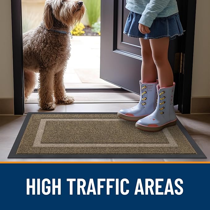 OLANLY Front Door Mat Indoor Outdoor Entrance, Waterproof All-Season, All-Weather Doormat, Sturdy Natural Rubber, Fade Resistant, Low Profile, Easy Clean Patio Porch Entryway Mat, 59x40, Brown