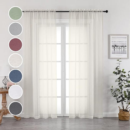 OWENIE Sheer Curtains 84 inch Length, Ivory Sheer Cutains 2 Panels Set for Bedroom/Living Room, Rod Pocket Voile Fimly Drapes, 2pcs, Each 42" W x 84" L