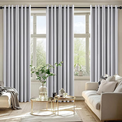 MIULEE Greyish White Blackout Curtains for Bedroom Living Room 84 Inches Long 2 Panels, Thermal Insulated Room Darkening Drapes Grommet Noise Reduction Light Blocking Window Treatments 50x84 Inch