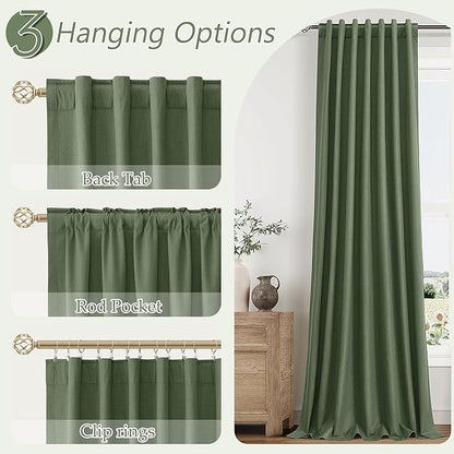 Guken Olive Green 100% Blackout Curtains 72 Inch Length 2 Panels Set for Living Room Bedroom Back Tab Thermal Insulated Black Out Linen Drapes Room Darkening Window Curtains 72 Inches Long