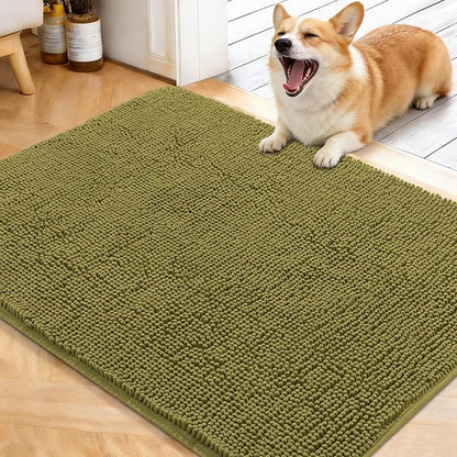 OLANLY Dog Door Mat for Muddy Paws 40x32, Absorbs Moisture and Dirt, Absorbent Non-Slip Washable Doormat, Quick Dry Chenille Mud Mat, Entry Indoor Entryway Carpet for Inside Floor, Willow Green