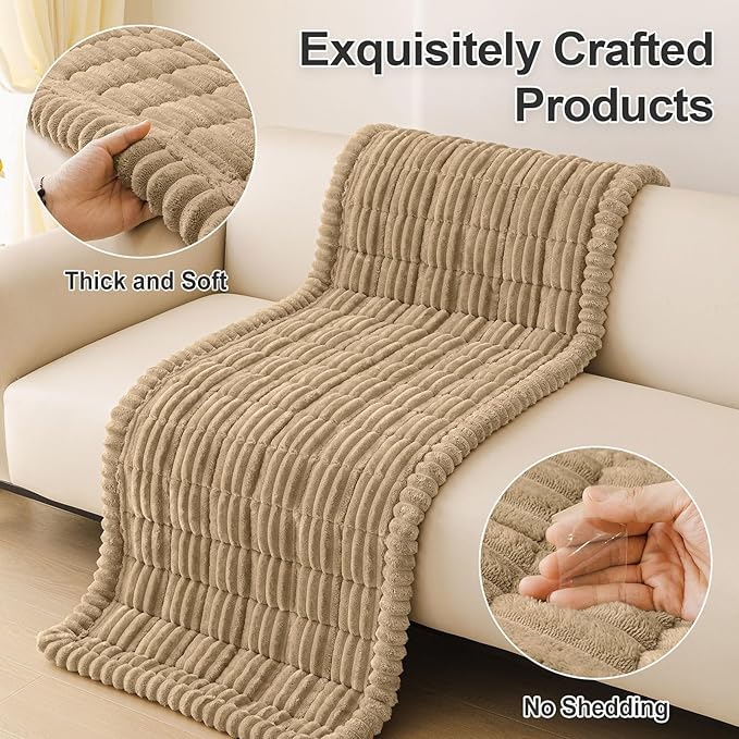 hyha Couch Covers for Dogs Washable, Non Slip Plush Dog Sofa Protectors, Fuzzy Pet Couch Covers for 3 Cushion Sofa Pet Friendly (Khaki, 27.6" x 88")