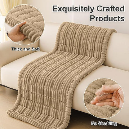 hyha Couch Covers for Dogs Washable, Non Slip Plush Dog Sofa Protectors, Fuzzy Pet Couch Covers for 3 Cushion Sofa Pet Friendly (Khaki, 27.6" x 27.6")
