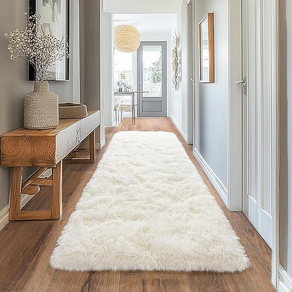 Pionblank Fluffy Runner Rugs for Bedroom 2x6, Modern Shaggy Area Rug for Hallway Living Room, Plush Soft Fuzzy Bedside Carpet for Kids Girls Boys Room Nursery Decor, Cream White