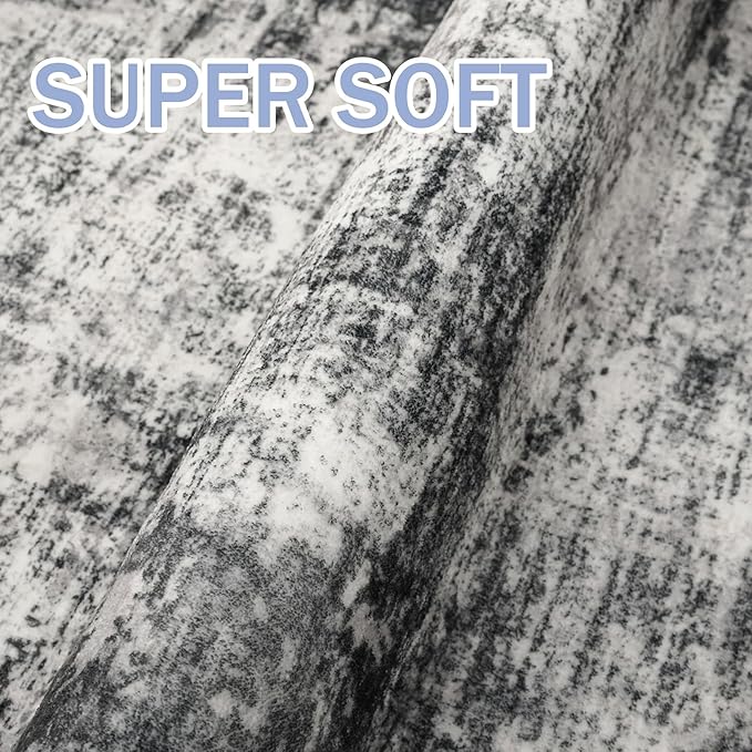 IOHOUZE Abstract Runner Rug 2x7 Ft Washable Runners for Hallways, Non Slip Kitchen Runner Printed Faux Wool Entryway Runners Indoor, Modern Abstract Floor Carpet for Hall Kitchen Bedroom, Black Gey