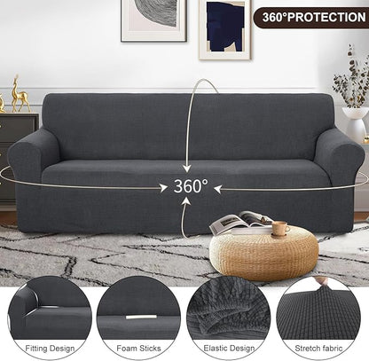 U-NICE HOME 4 Seater Stretch Couch Cover Sofa Cover Washable Sofa Slipcover Furniture Protector for 3 Cushion Couch Sofa Pet Friendly, Dark Grey