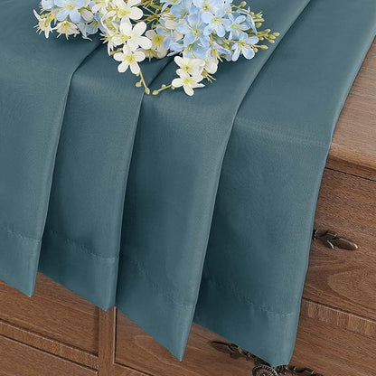 Valances for Windows 14 inch Length 2 Panels, Small Voile Sheer Curtains for Bathroom, Soft Fabric Lightweight Light Filtering Kitchen Curtains, Dual Rod Pocket, Dusty Blue, 2x42Wx14L Inches