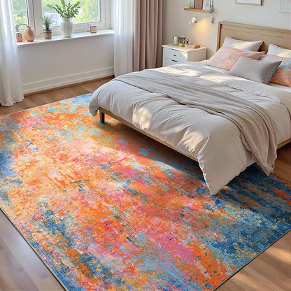 Ompaa Living Room Rug 5x7 Rainbow Area Rugs Washable Boho Colorful Rug Non Slip Abstract Vintage Indoor Large Carpet for Bedroom, Classroom, College Dorm, Farmhouse, Dining Room, Kids Playroom