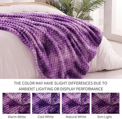 Exclusivo Mezcla Fleece Twin Blanket for Bed, Extra Large Fuzzy Tie-dye Purple Bed Blankets, Soft Cozy Plush Sofa Throws for All Seasons, 90x66 Inches