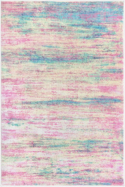 KOZYFLY Modern Abstract Pink 3x5 Area Rug Washable Girls Kids Bedroom Rug Throw Entry Mat Non-Slip Carpet Dining Room Rug with Soft Low Pile for Living Room Kitchen Bath Office