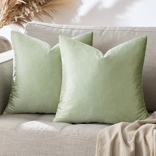 GIGIZAZA 18x18 Pillow Covers Set of 2 Velvet Throw Pillows Decorative Sage Green Covers for Couch Sofa Bedroom Pillowscase