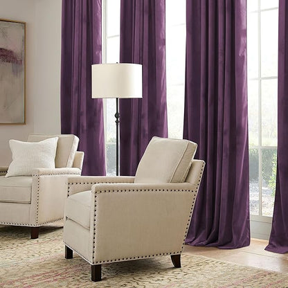RYB HOME Purple Velvet Curtains 84 inches, Back Tab Soft Fabric Room Darkening Thermal Insulated Luxurious Home Decor Curtains for Living Room Bedroom, W 52" x L 84", 2 Panels Set