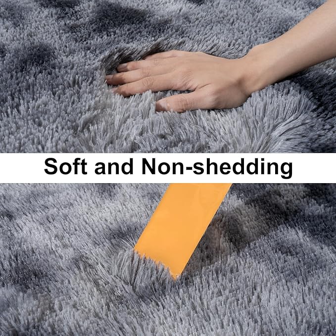 Ultra Soft Runner Rugs for Bedroom Hallways with Upgraded Non-Slip Rubber Backing & Thick Memory Sponge, 2x6 Feet Fluffy Shag Throw Area Rug for Bedside Dorm Tie-dye Dark Grey