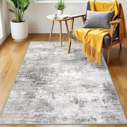 IOHOUZE Abstract Area Rug 3x5 Ft Washable Rugs for Entryway Indoor, Non Slip Kitchen Rug Printed Faux Wool Throw Rugs, Indoor Door Mat for Door Entrance Foyer Living Room, Grey Beige
