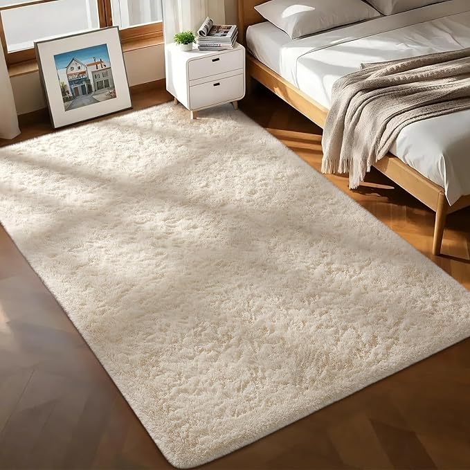 Ophanie Rugs for Living Room, Upgrade Non-Slip Fluffy Soft 5x8 Area Rug, Shag Large Fuzzy Plush Carpets for Bedroom Ivory, Shaggy Kids Boys Girls Dorm Nursery Home Decor Aesthetic
