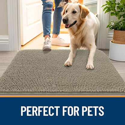 OLANLY Dog Door Mat for Muddy Paws 30x17, Absorbs Moisture and Dirt, Absorbent Non-Slip Washable Doormat, Quick Dry Chenille Mud Mat, Entry Indoor Entryway Carpet for Inside Floor, Warm Taupe