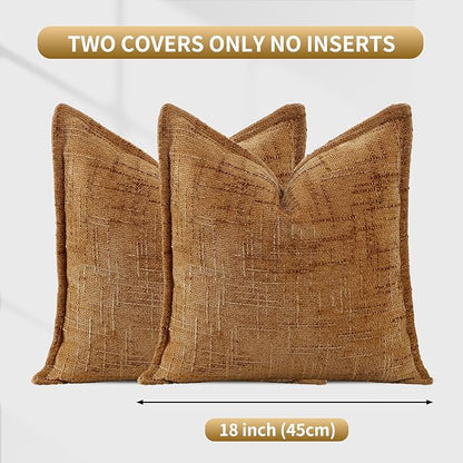 HPUK Fall Chenille Soft Throw Pillow Covers 18x18 Set of 2, Accent Cushion Covers for Living Room, Bedroom, Decorative Solid Color Pillow Covers for Couch, Sofa, Chair, Mustard Yellow