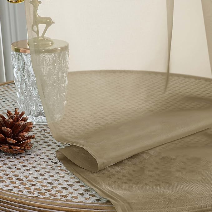 OWENIE Sheer Taupe Curtains, Sheer Curtains 63 inch Length 2 Panels Set, Rod Pocket Voile Fimly Sheer Drapes for Living Room Bedroom, 2pcs, Taupe, Each 59" W x 63" L