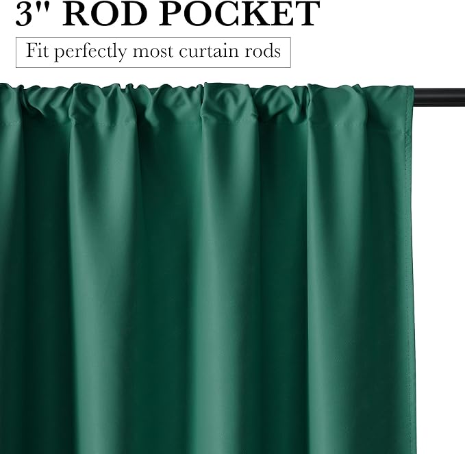 RYB HOME 100% Blackout Bathroom Curtains Over Sink 30 inches Long, Heat & UV Blocking Total Room Darkening Noise Reducing Curtains for Basement RV Campers, Dark Green, 2 Panels Set