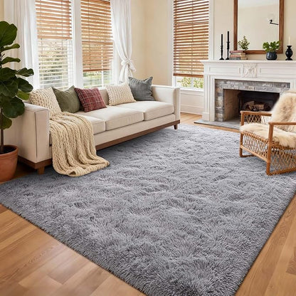 5x7 Ft Shag Area Rug for Bedroom, Ultra Soft Fluffy Furry Rugs for Living Room Indoor Floor, Aesthetic Carpet for Kids Home Decor (Light Grey)