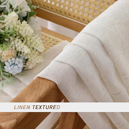 Simplebrand Natural Linen Textured Sheer Curtains 63 Inch Length 2 Panels, Rod Pocket Solid Color Window Sheer Curtain Panels, Elegant Curtains & Drapes for Living Room, Bedroom (40" W x 63" L)