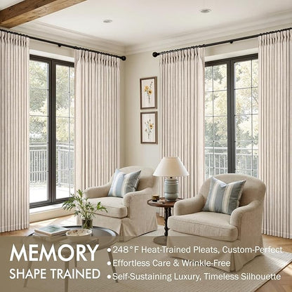 MIULEE Pinch Pleated Thick Linen Curtains 102 Inches Long 2 Panels for Living Room Bedroom, Memory Trained Pleat Drapes Back Tab Light Filtering Boho Cream Ivory Window Curtains with Hooks