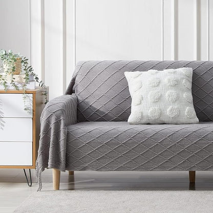 BOURINA Light Grey Throw Blanket 50 x90 Inches Throw Textured Solid Soft Sofa Throw Bed Runner Couch Cover Knitted Decorative Blanket Bed Runner