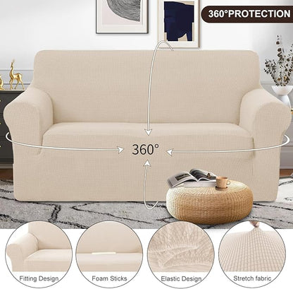 U-NICE HOME Oversized Stretch Loveseat Couch Cover Sofa Covers Washable Sofa Slipcover Furniture Protector for 2 Cushion Couch Sofa Pet Friendly, Beige